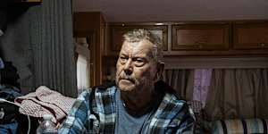 Richard Szabatura in his caravan in Dingley Village.