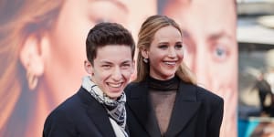 Andrew Barth Feldman and Jennifer Lawrence at the premiere of No Hard Feelings in Berlin this month.