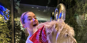 Amber Heard and her dog named Barnaby Joyce.