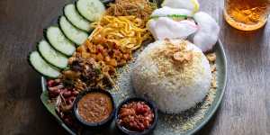 Nasi uduk with dried fish,omelette and chilli-fried potato.