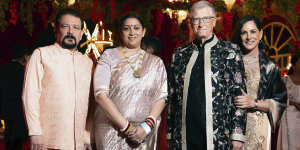 Paula Hurd and Bill Gates,Indian Minister of Women and Child Development Smriti Irani and her husband Zubin Irani.