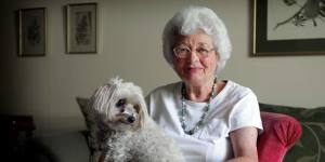 Beverley Broadbent at home with her dog Lucy.