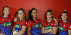Knights stars Tamika Upton,Hannah Southwell,Yasmin Clydsdale,Jesse Southwell and Georgia Roche.