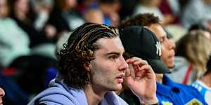 Josh Giddey watches during the Trans-Tasman Throwdown match between the Australia Boomers and the New Zealand Tall Blacks.