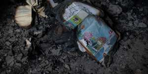 Childrens books seen inside a heavily damaged apartment building on May 28,2022 in Chernihiv,Ukraine.