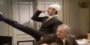 John Cleese as Basil Fawlty famously mocked Hitler in the Fawlty Towers episode,The Germans.