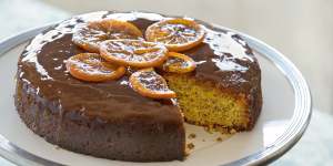 Orange and poppy seed cake with syrup and candied citrus.