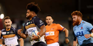 CANBERRA,AUSTRALIA - APRIL 01:Robbie Valetini of the Brumbies during the round six Super Rugby Pacific match between ACT Brumbies and NSW Waratahs at GIO Stadium,on April 01,2023,in Canberra,Australia. (Photo by Tracey Nearmy/Getty Images)