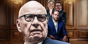 Rupert Murdoch and children Elisabeth,Lachlan and James (back).