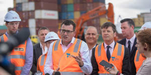Premier Daniel Andrews and Luke Donnellan MP making a Westgate tunnel announcement.