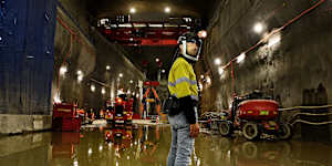 Acciona plant manager Leonardo Pia in one of two chambers beneath Birchgrove where giant boring machines will start digging the final part of the Western Harbour Tunnel.