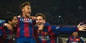 FC Barcelona's deadly strike trio Neymar (centre),Lionel Messi (right) and Luis Suarez. 