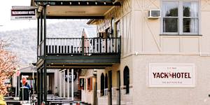 Outside the Yackandandah Hotel,which has recently reopened on High Street.