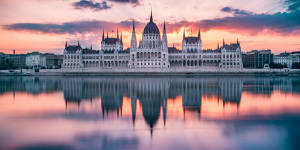 A stunning sunrise at the Hungarian Parliament.