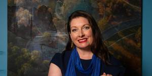 Dr Sarah Schmidt,director at Canberra Museum and Gallery,has conducted extensive research into Streeton’s Venetian masterpiece. (The artwork behind her is Bruce Reynolds ‘Academy’,2007.)