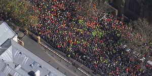 An aerial view of CFMEU Sydney crowd.