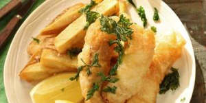 Beer battered flathead and hand cut chips.