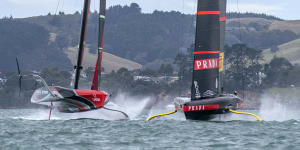 Italy’s Luna Rossa,right,and Team New Zealand at the start of race two in the America’s Cup this week. 