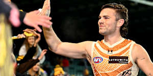 Nick Watson was all smiles after the Hawks’ win in Launceston.