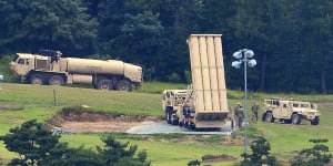 US missile defense system called Terminal High Altitude Area Defense,or THAAD,is seen at a golf course in Seongju,South Korea.