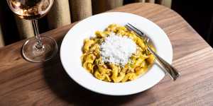 Canestri pasta with pumpkin-miso sauce.