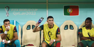 Cristiano Ronaldo (centre) on the bench for Portugal.