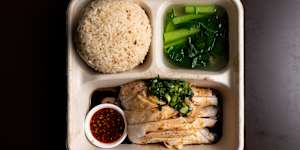 Hainanese chicken rice.