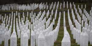 Tombs at the memorial cemetery for massacre victims in Potocari,near Srebrenica,Bosnia-Herzegovina.