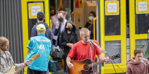 The Rubens busking in Bourke Street mall on Friday.