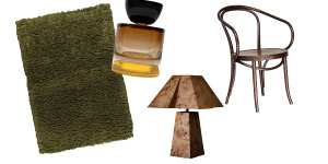 “Poncho” shag rug;“Magnetic 70″ EDP;“Bohan” lamp;“No. B9 Le Corbusier” chair. 