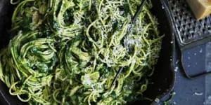 Spaghetti with zucchini and spinach.