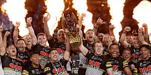 The Panthers celebrate victory in last year’s grand final.