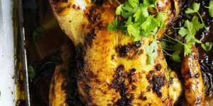 Slow-roasted chicken with anchovy,lemon and capers.