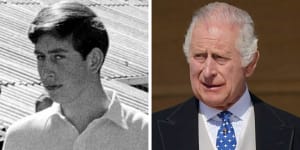 Prince Charles in Australia in 1966;and King Charles III in 2023.