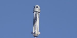 Jeff Bezos’ Blue Origin’s New Shepard rocket launches carrying passengers William Shatner,Chris Boshuizen,Audrey Powers and Glen de Vries from its spaceport near Van Horn,Texas.