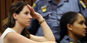 Aimee Pistorius (left),the sister of South African Paralympic athlete Oscar Pistorius,attends his sentencing.