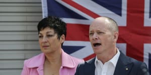 Campbell Newman,with wife Lisa,announcing his Senate run with the Liberal Democrats. 