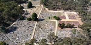 An aerial view of Castlemaine Cemetery,which has burials dating back to the 1850s gold rush.