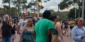 Concert goers arrive at Accor stadium for Foo Fighters.
