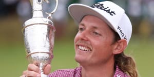 Australian golfer Cameron Smith holding the famous Claret Jug after winning the British Open.