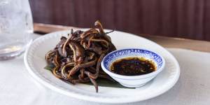 Crispy pig ears with black vinegar and chilli.