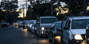 Long queues at the 24-hour COVID-19 testing drive-through clinic at Fairfield on Wednesday.