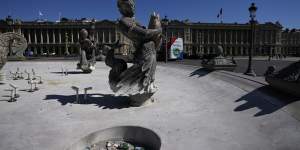 The fountains of Concorde plaza are empty in Paris,France,as Europe is under an extreme heat wave in August 2022. 