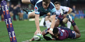 An acrobatic try from Alex Newsome at the SCG.