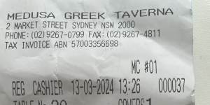Receipt for lunch with Bruce Beresford.