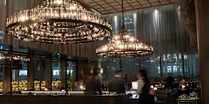 Inside the darkly glamorous dining room.