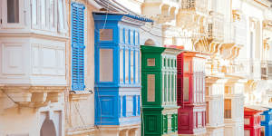 Traditional colorful balconies in Sliema,Malta.