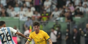 ‘He belongs’:Socceroos prodigy shines on debut against Messi’s Argentina