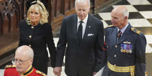 First lady Jill Biden with her husband US President Joe Biden at Westminster Abbey.