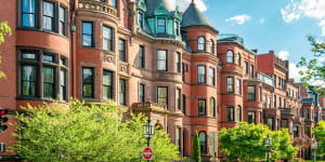 The historic brownstones of Downtown Boston,Massachusetts,USA.